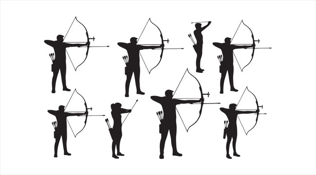 Bow and arrow shooting silhouettes for hunting and competition