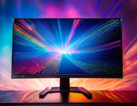 oled monitor computer monitor is on stand with colorful background