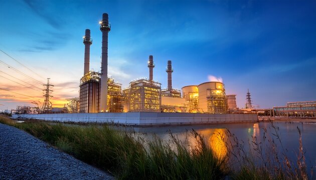 combined cycle power plant at twilight
