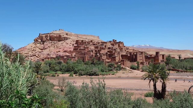 Aerial view of Ait Benhaddou old casbah, Unesco heritage site in Morocco
