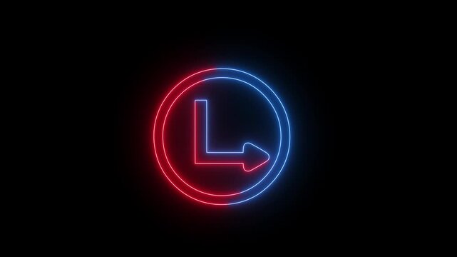 Abstract glowing two colours neon directional arrow loading icon animation. Abstract directional neon indigo and green arrow icon animation. black.4k