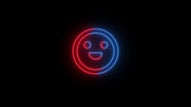 Glowing Neon Free laughing smiley logo emoji motion. emoticon day. Winking neon color vector face Set of three emo. Facebook reactions. social media.4k