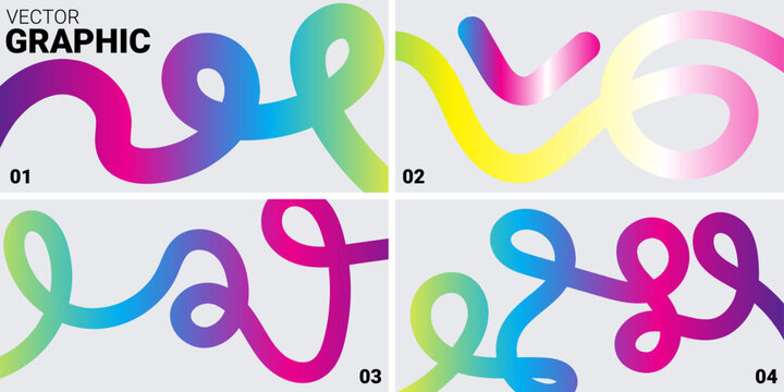 Abstract ribbon shapes with smooth curves and bright gradients on plain background. Vector graphic style.