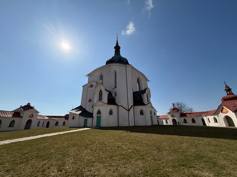 Exterior view of the Church of Saint John of Nepomuk on Zelen&aacute; hora designed by Jan Santini Aichel