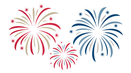 Obraz premium Vibrant red and blue firework bursts with star accents and decorative lines in a festive display on transparent background