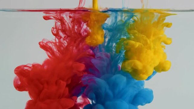 Colorful ink plumes mixing underwater, a vivid and dynamic abstract composition