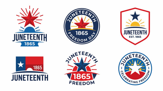 Juneteenth Freedom Day badge and logo set. Flat design vector emblem collection