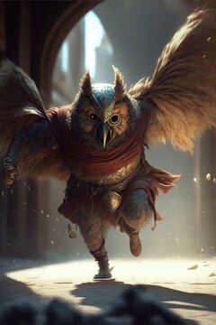 A furious warrior owl charging into battle.