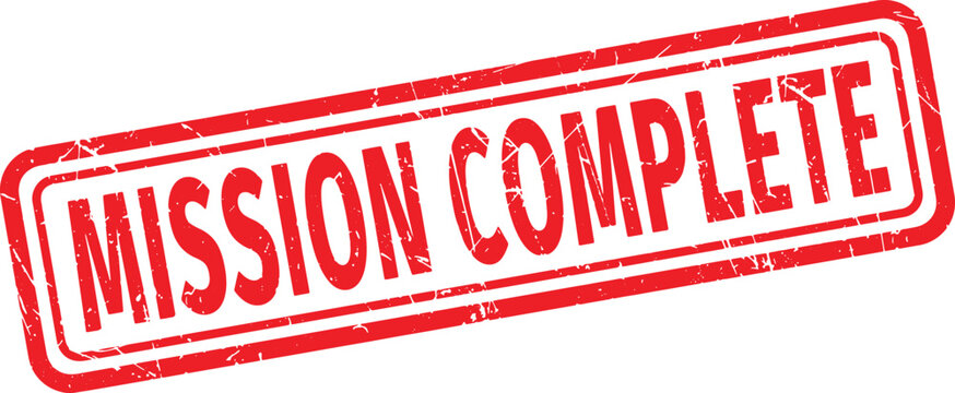 MISSION COMPLETE red rubber stamp text