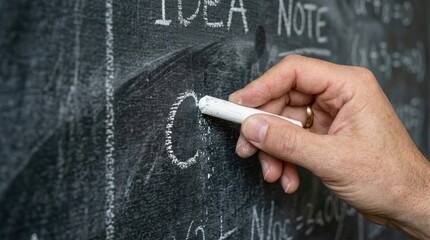 Naklejka premium Hand writing on a blackboard with chalk, close up of learning and education