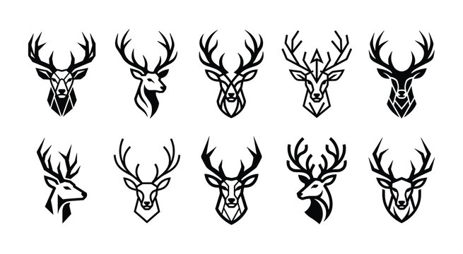 Collection of stylized deer head illustrations with forest dweller illustration wildlife minimalist geometric creature