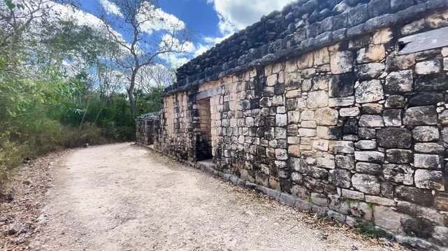 The Oval Palace ancient Maya stone ruins at Ek Balam Mexico