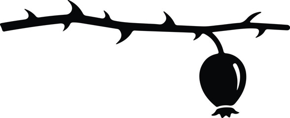 Silhouette design of a thorny branch with a single berry vector © Golshan Ara Monny