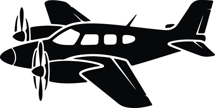 Silhouette design of twin engine propeller airplane flight vector