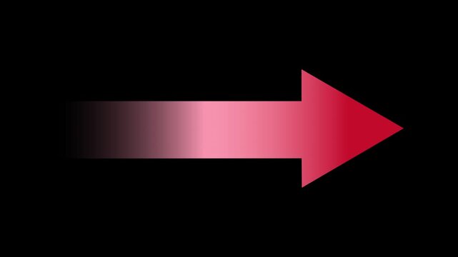 Red gradient right pointing arrow with film strip border. Motion graphics of arrow concept