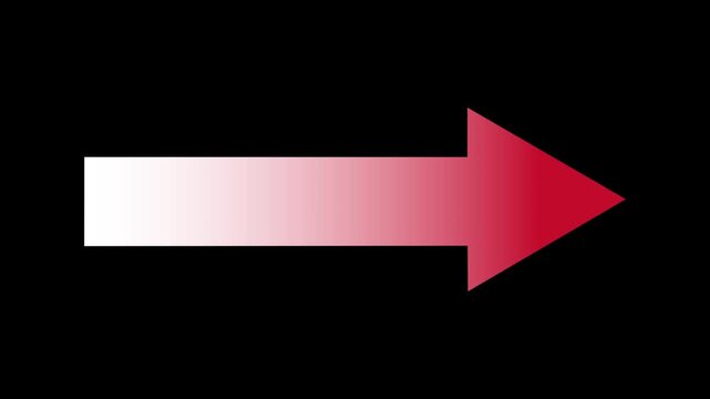Red gradient right pointing arrow with film strip border. Motion graphics of arrow concept