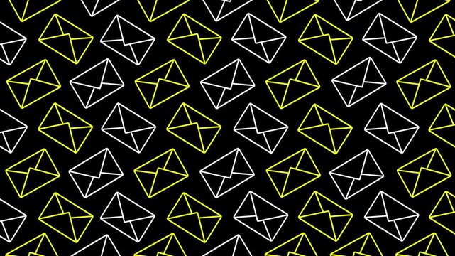 Seamless pattern of blue outline envelopes on white background