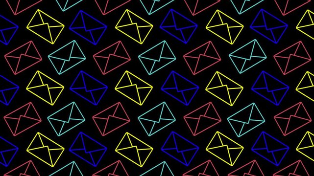Seamless pattern of blue outline envelopes on white background