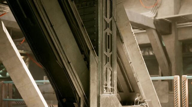 The image captures a close up view of a contemporary industrial setting, showcasing the structural design and materials.