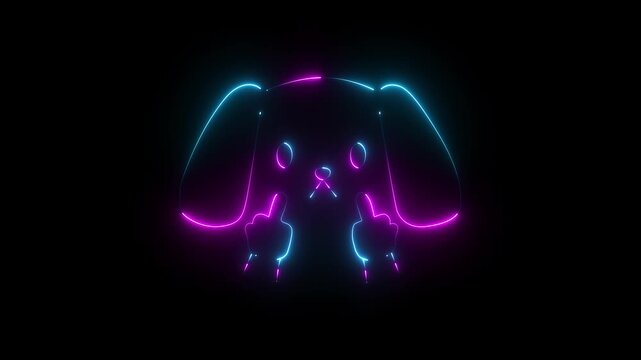 Neon blue glowing dog character showing middle fingers gesture
