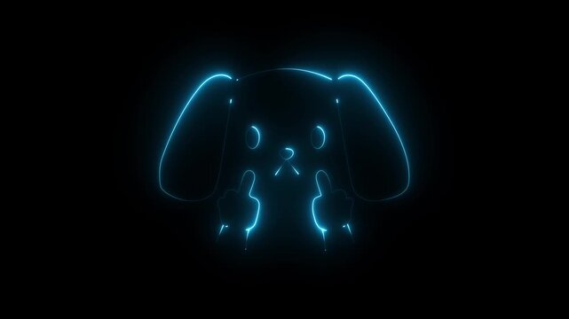 Neon blue glowing dog character showing middle fingers gesture