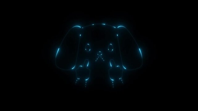 Neon blue glowing dog character showing middle fingers gesture