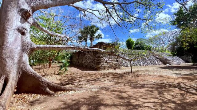 Ancient Maya stone stairway at Palacio de las Monjas in Ek Balam