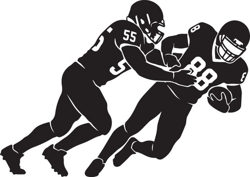 American Football Linebacker Tackle Silhouette on White Background