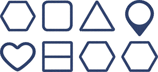 Rope frame icon set, nautical vector borders in hexagon square oval and heart shapes for marine themed decoration and sailor design elements. © Neal Bailey