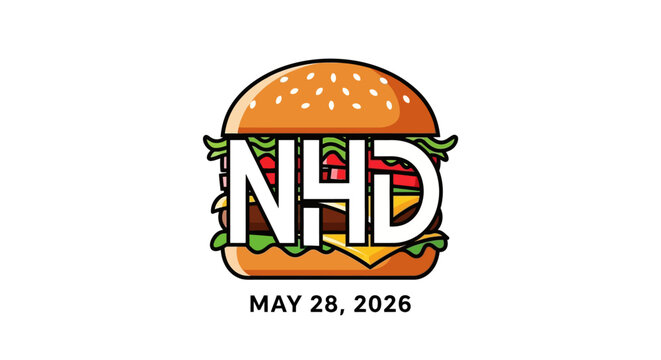 nhd burger logo for national hamburger day celebration flat design vector illustration