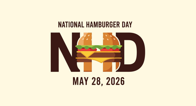 national hamburger day may 28 2026 celebration with burger monogram flat design vector illustration
