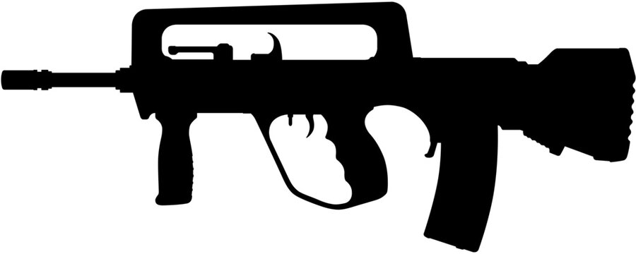 Silhouette vector illustration of FAMAS bullpup assault rifle 5.56 x 45mm