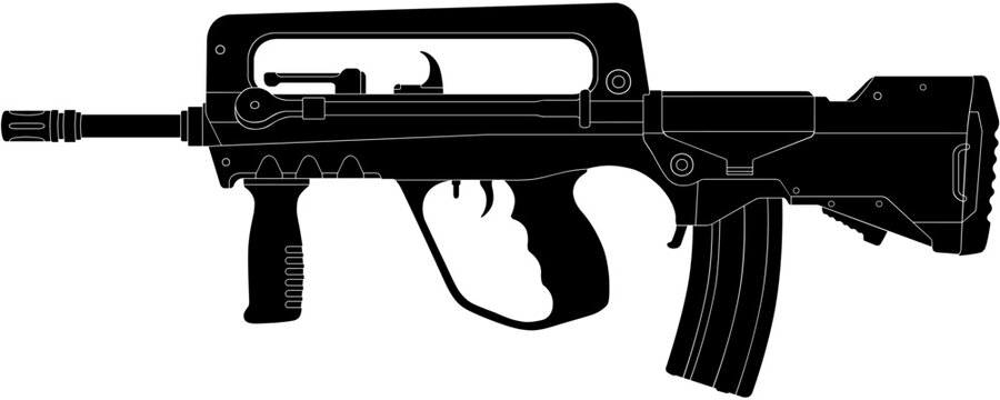 Silhouette vector illustration of FAMAS bullpup assault rifle 5.56 x 45mm