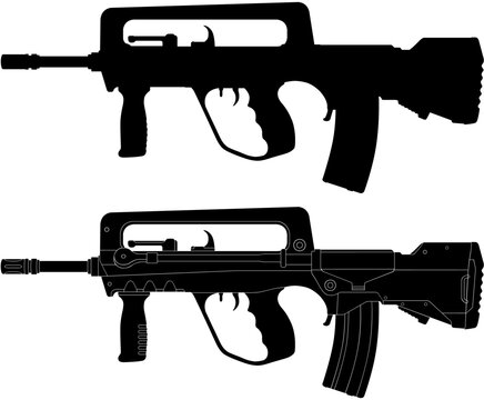Silhouette vector illustration of FAMAS bullpup assault rifle 5.56 x 45mm
