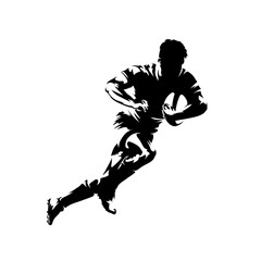 Fototapeta premium Rugby player running with ball, abstract isolated vector silhouette. Side view