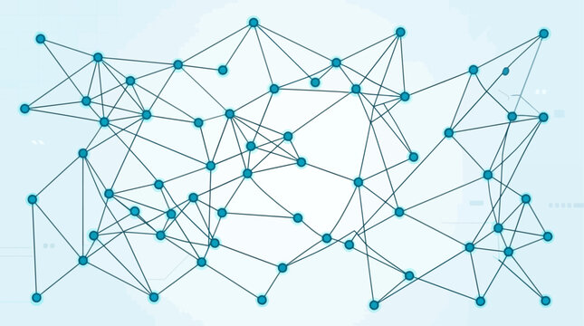 Dynamic visual representation of an interconnected digital network structure, illustrating complex data flow and global communication technology
