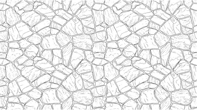 Vintage Engraving Style Seamless Flagstone Pattern with Cracked Rock Texture