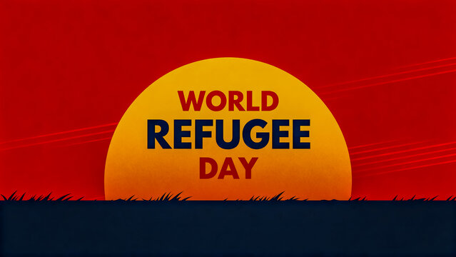 World refugee day graphic with setting sun and abstract landscape social issues landscape abstract humanitarian awareness migration displacement struggle silhouette minimalist symbolic