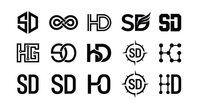 Set of sd and HD letter logos monograms icons with sd logo HD logo design graphic design monogram alphabet typography business branding identity minimalist geometric creative