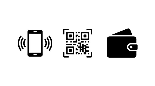 QR Code Payment Icon with Mobile Phone and Digital Wallet for Contactless Finance Technology