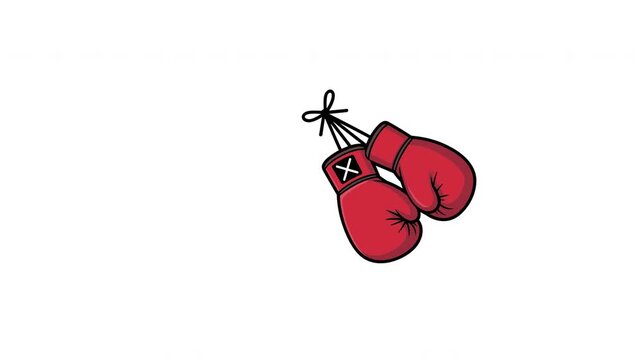 Animation of red boxing gloves hanging and swinging on white background.