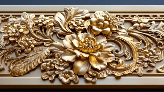 Ornate Gilded Floral Bas Relief Carving on a Classic Panel.