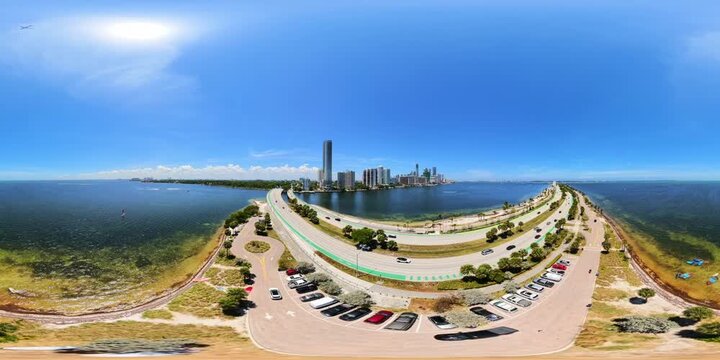 Beautiful summer beach Key Biscayne shot in 360 VR 8k aerial