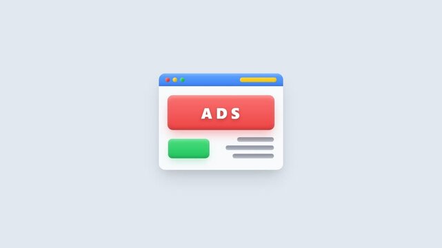 Flat design illustration of an online advertisement with a red button on a light gray background.