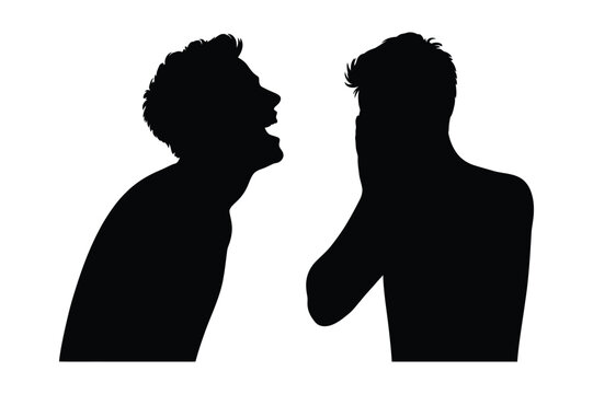 Men silhouettes expressing strong emotions of laughter and surprise or shock