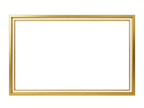 Elegant thin gold rectangular picture frame isolated on transparent background