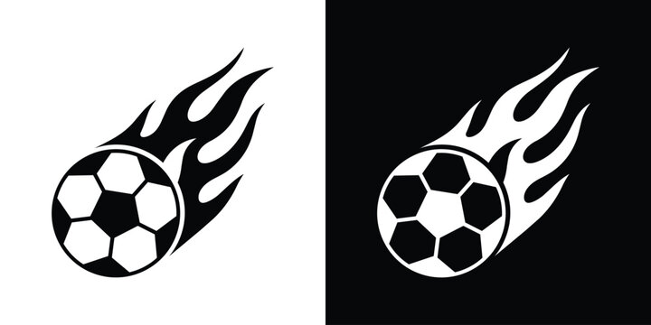 Soccer ball on fire vector illustration. Fast motion fireball effect in black and white. Ideal for powerful sports branding, energetic tournament logos, and competitive football graphics.