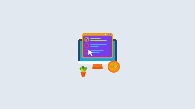 Flat lay of colorful computer icons on a light gray background with a minimalist style.