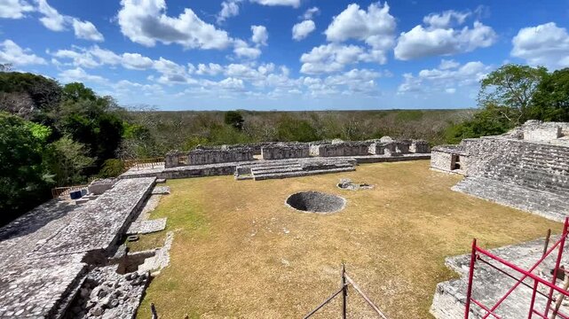 Elevated view of an ancient Maya Chultun cistern at Ek Balam Mexico
