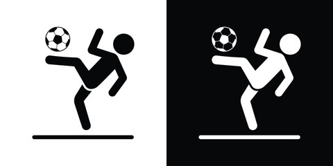 Silhouette icon of a soccer player performing a bicycle kick. Dynamic overhead strike movement for athletic branding and football action graphics. © bibin